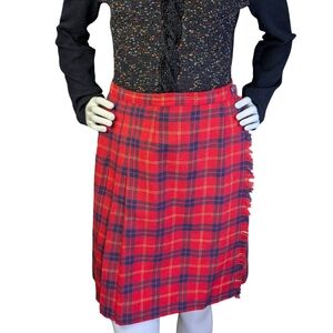 Vintage TanJay Wool Pleated Red Plaid Tartan Skirt | Preppy Academia | Size XS/S